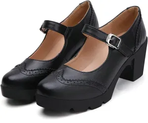 KOKOMOMO Womens Vintage Chunky Mary Janes Platform Shoes Wingtip Oxford Pumps