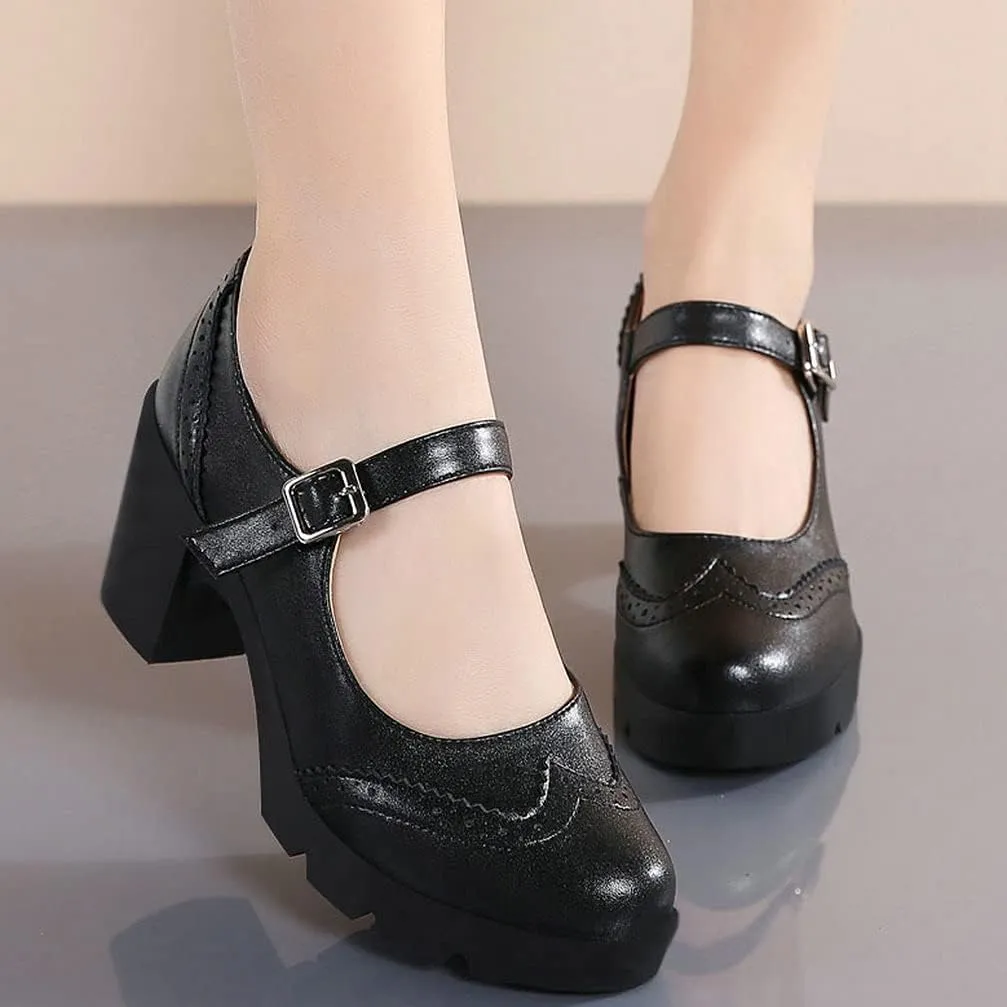 KOKOMOMO Womens Vintage Chunky Mary Janes Platform Shoes Wingtip Oxford Pumps