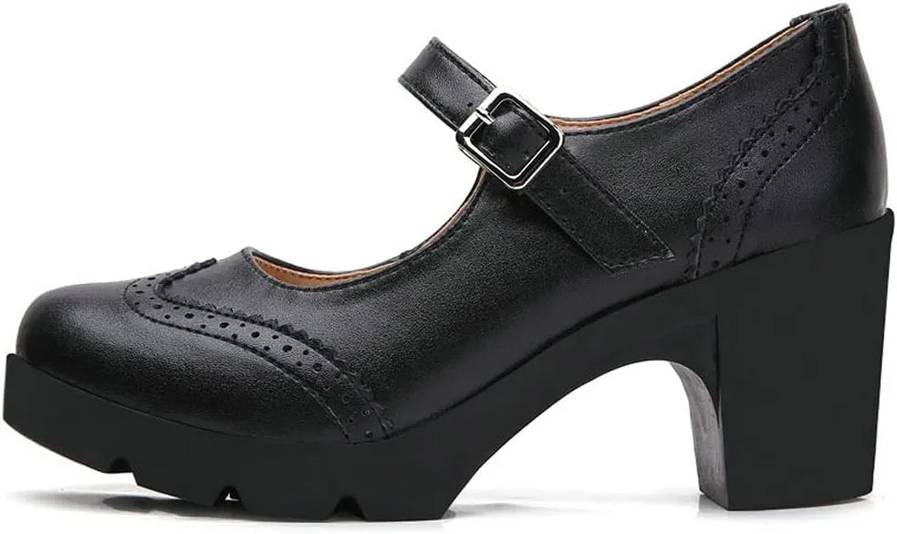 KOKOMOMO Womens Vintage Chunky Mary Janes Platform Shoes Wingtip Oxford Pumps