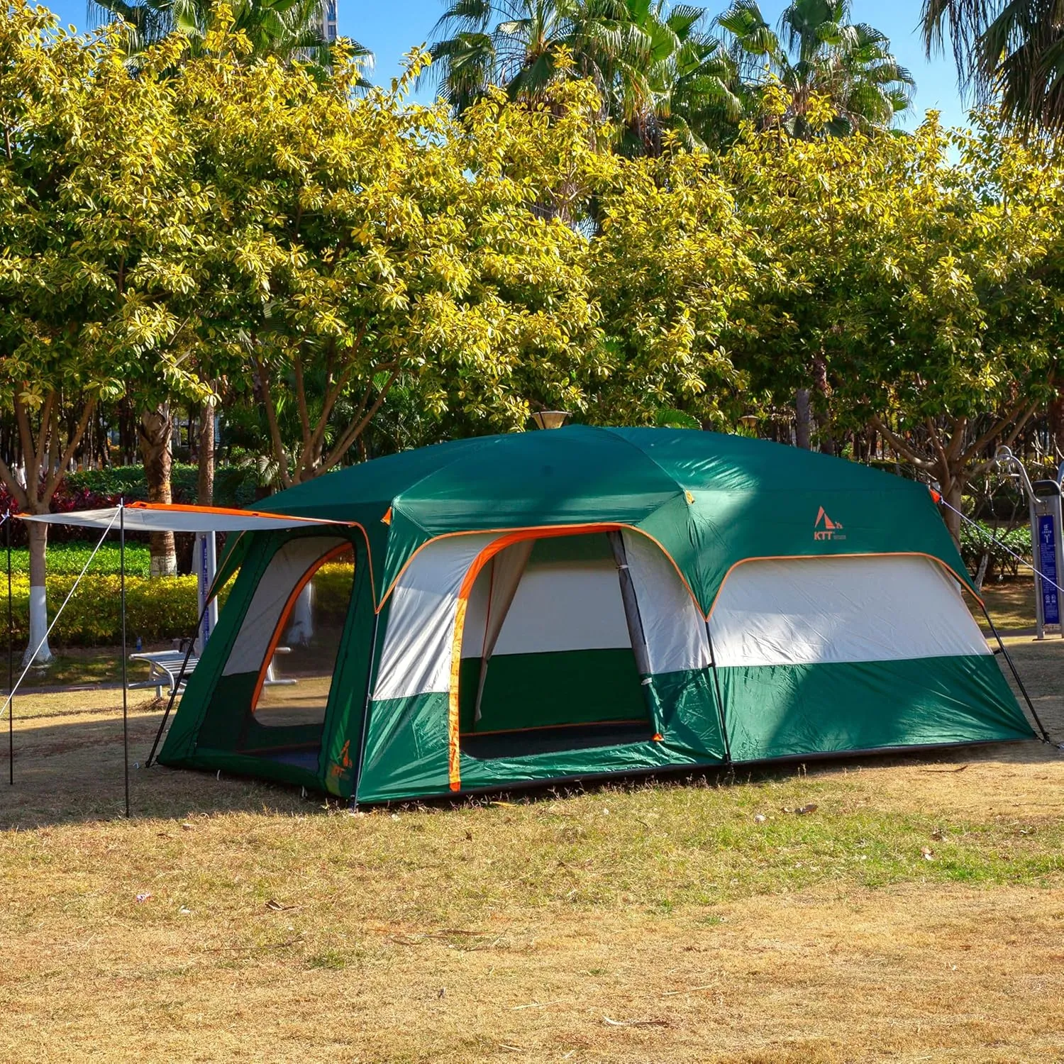 KTT Extra Large Tent 10-12-14 Person(Style-B),Family Cabin Tents,2 Rooms,3 Doors and 3 Windows with Mesh,Straight Wall,Waterproof,Double Layer,Big Tent for Outdoor,Picnic,Camping,Family Gathering