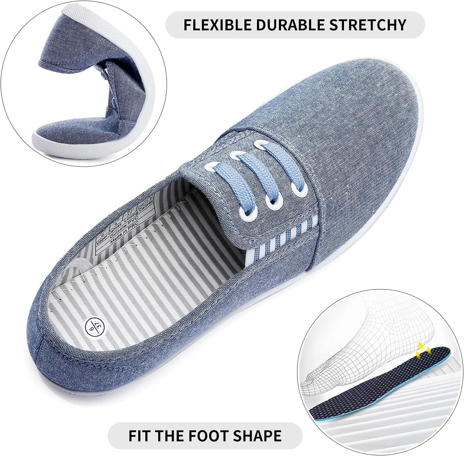 kufeiti Women's Canvas Slip On Shoes Sneakers for Women Fashion Comfortable White Black Elastic Sneakers for Women