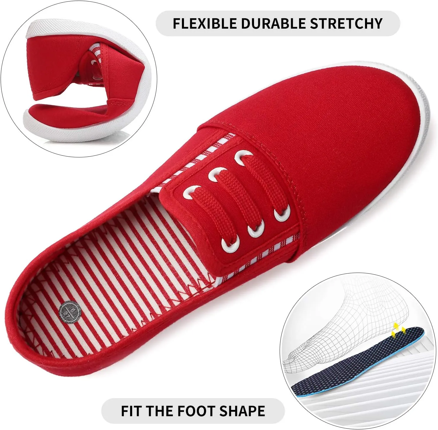kufeiti Women's Canvas Slip On Shoes Sneakers for Women Fashion Comfortable White Black Elastic Sneakers for Women