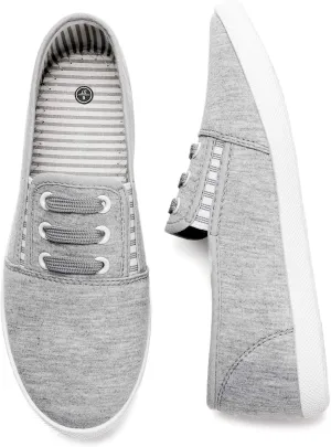 kufeiti Women's Canvas Slip On Shoes Sneakers for Women Fashion Comfortable White Black Elastic Sneakers for Women