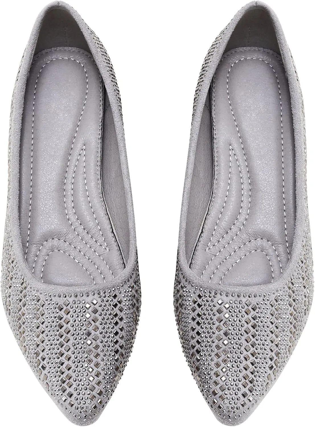 KUNWFNIX Women's Ballet Flats Crystal Wedding Ballerina Shoes Pointed Toe Pearl Diamond Low Heel Comfortable Dressy Work Business Dance Flats