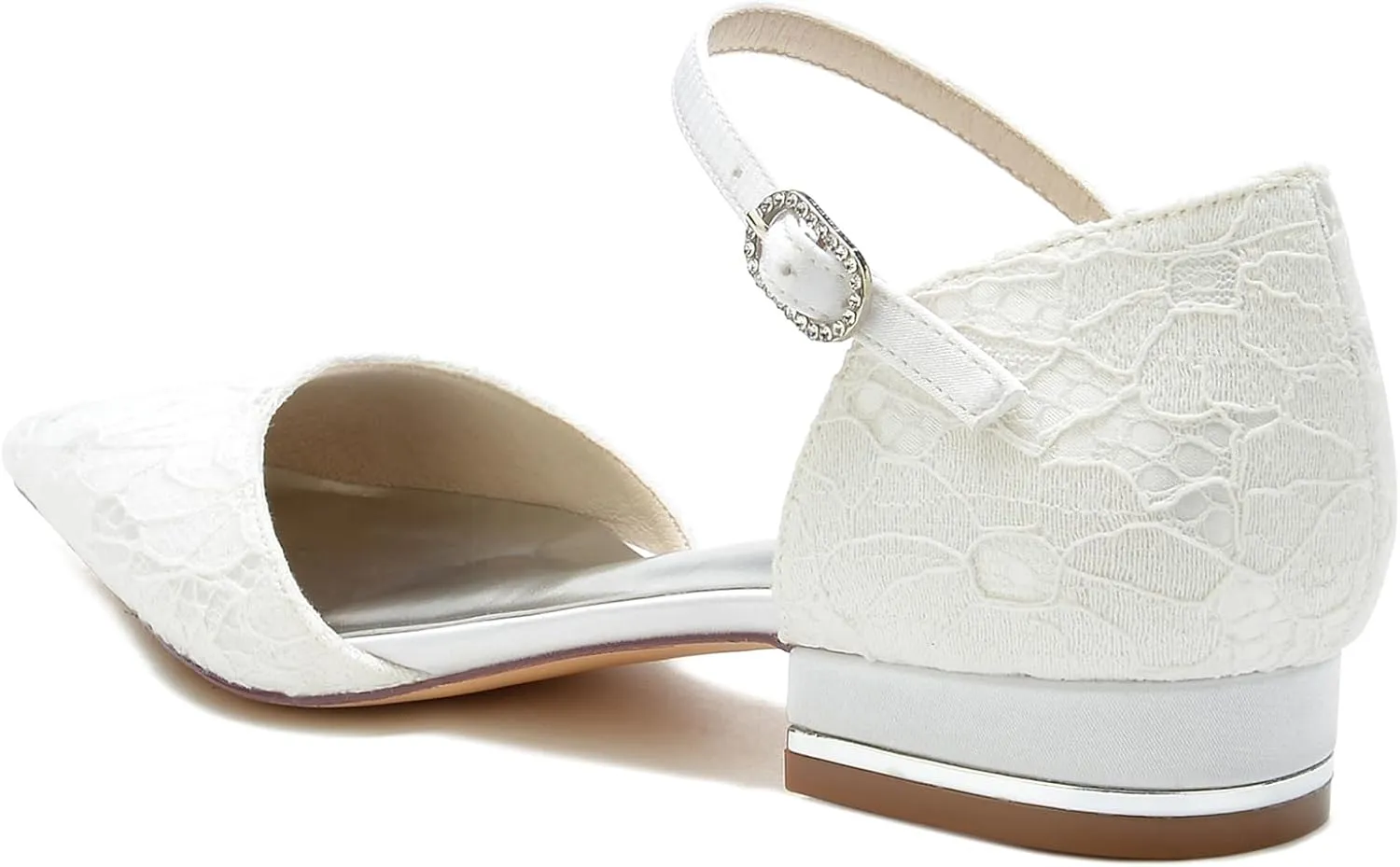Lace Pointed Toe Dress Bridal Shoes Evening Wedding Flats Shoes Ankle Strap Buckle Shoes