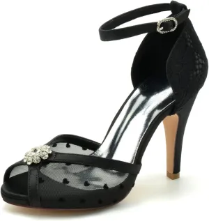 Lace Wedding Shoes for Bride High Heel Bridal Shoes Clear Mesh Peep Toe Platform Heels10cm