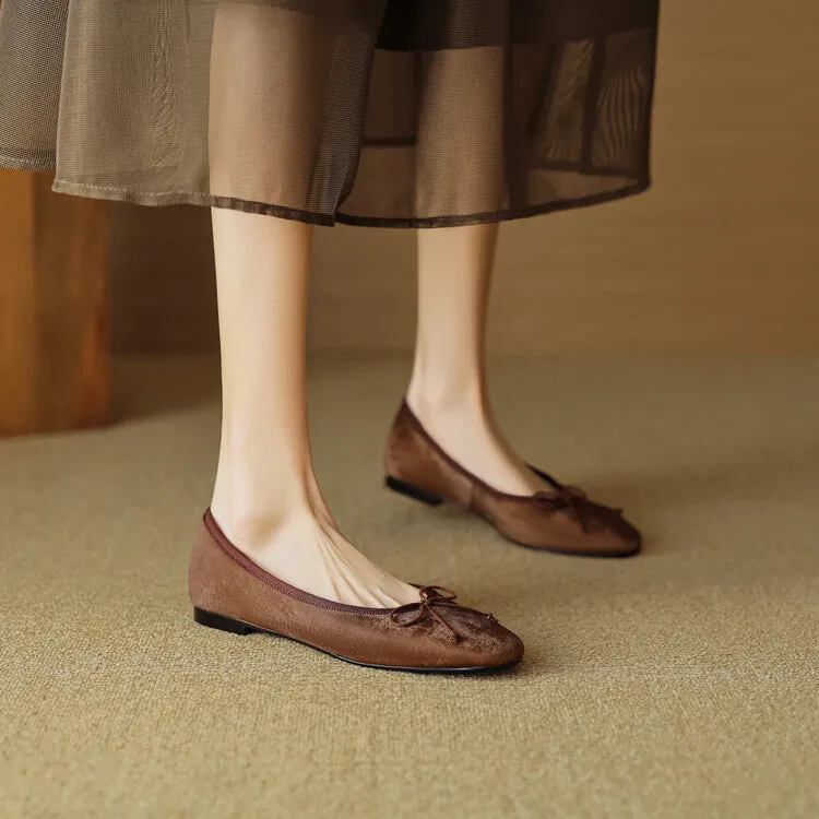 Ladies Round Toe Bow Detail Ballet Flats