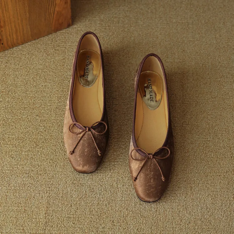 Ladies Round Toe Bow Detail Ballet Flats