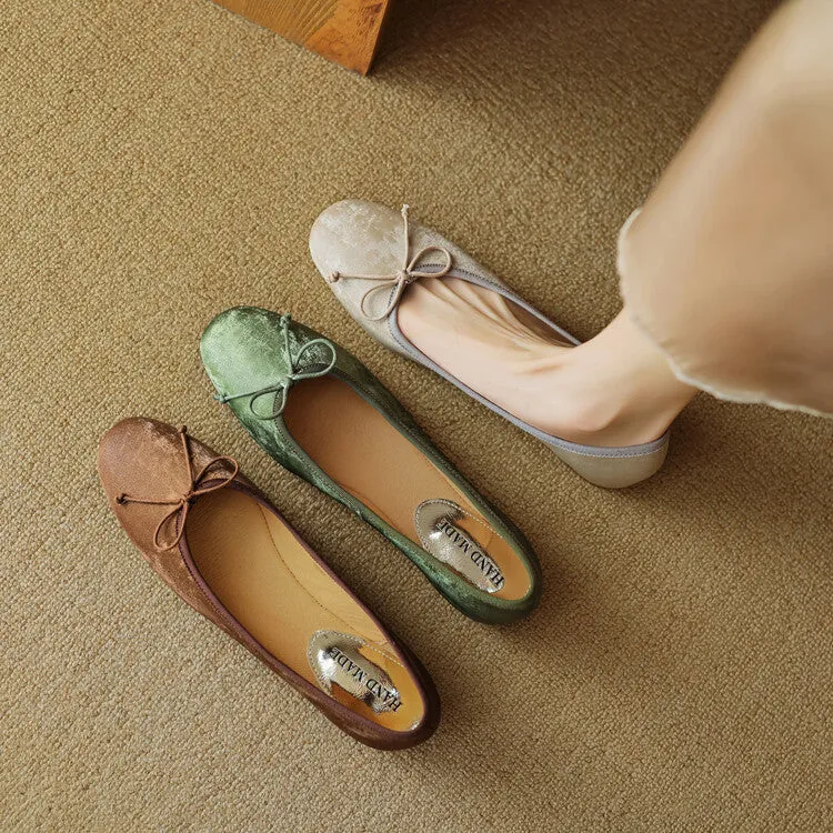 Ladies Round Toe Bow Detail Ballet Flats