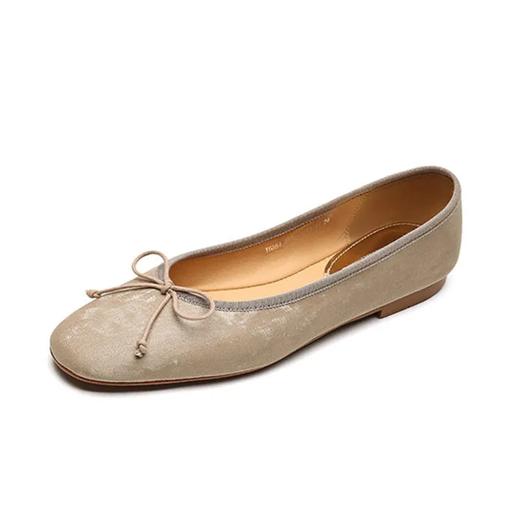 Ladies Round Toe Bow Detail Ballet Flats