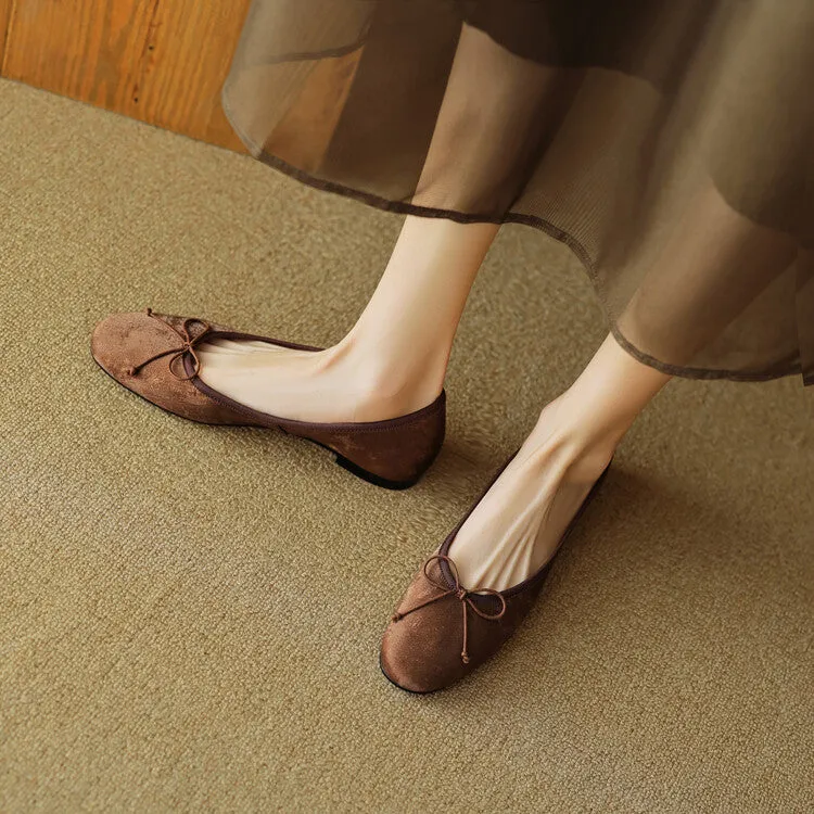 Ladies Round Toe Bow Detail Ballet Flats
