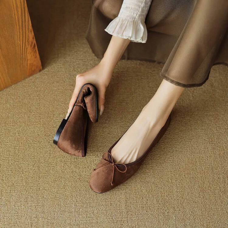 Ladies Round Toe Bow Detail Ballet Flats