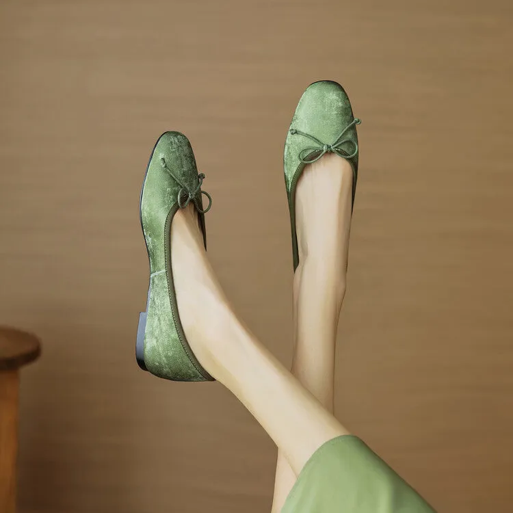 Ladies Round Toe Bow Detail Ballet Flats