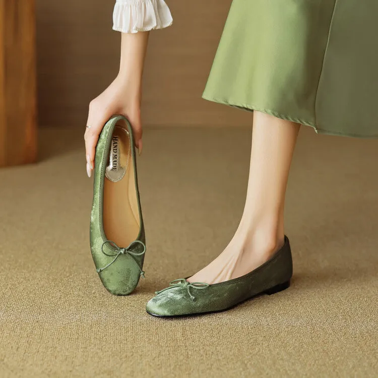 Ladies Round Toe Bow Detail Ballet Flats