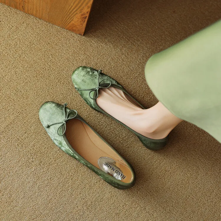 Ladies Round Toe Bow Detail Ballet Flats