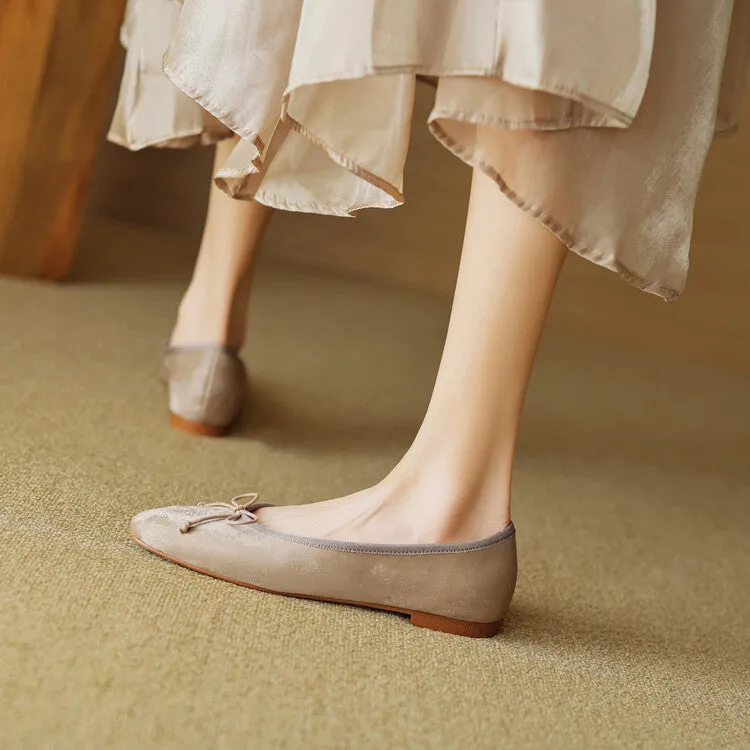 Ladies Round Toe Bow Detail Ballet Flats