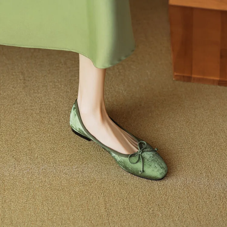 Ladies Round Toe Bow Detail Ballet Flats
