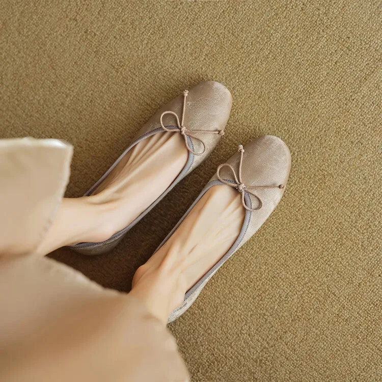 Ladies Round Toe Bow Detail Ballet Flats