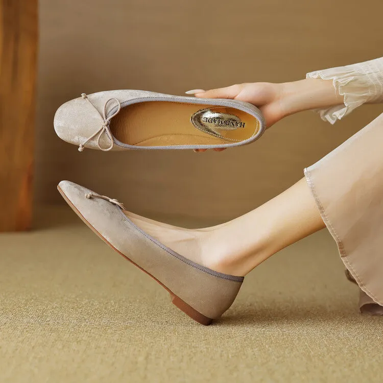 Ladies Round Toe Bow Detail Ballet Flats