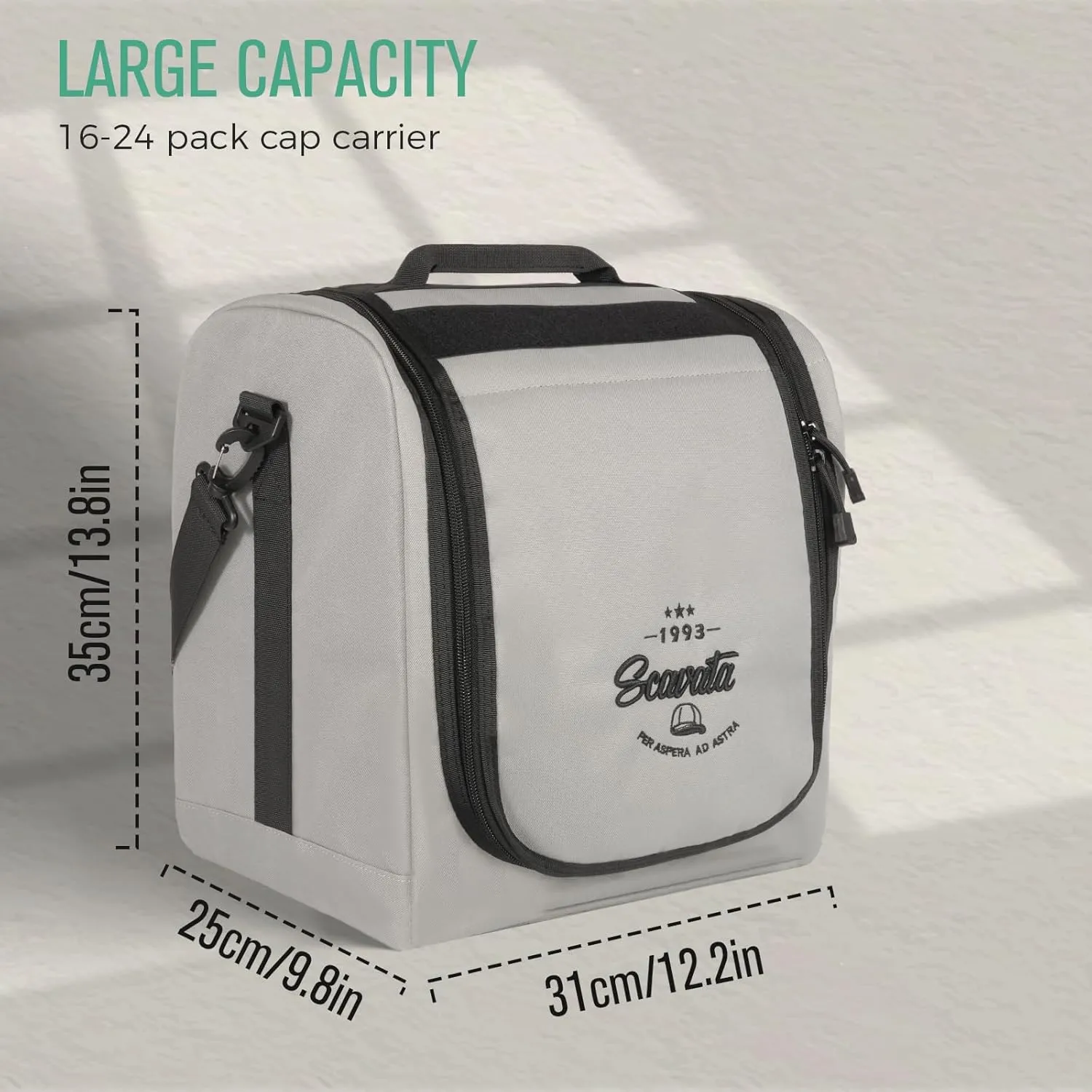 Large Hat Bag for Baseball Caps, Hat Organizer Bag for Traveling & Moving, Storing Snapback Cap, Portable Hat Carrier Holder Case for 12-16 Caps (Grey)