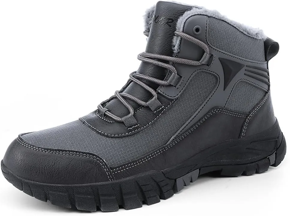 LEADER SHOW Men's Outdoor Walking Snow Boots Waterproof Fur Lined Winter Sneaker Warm Shoes