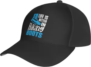 Life is Better in Hiking Boots Baseball Cap for Men Women Polyester Hat Classic Adjustable Fashionable Hat Golf Dad Hat Low Profile Unisex Black