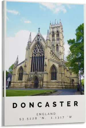 LIUBING Doncaster Print Wall Art Colorful Poster Travel Artwork England Poster Decorative Painting Canvas Wall Art Living Room Posters Bedroom Painting Framed-16x24inch49.0