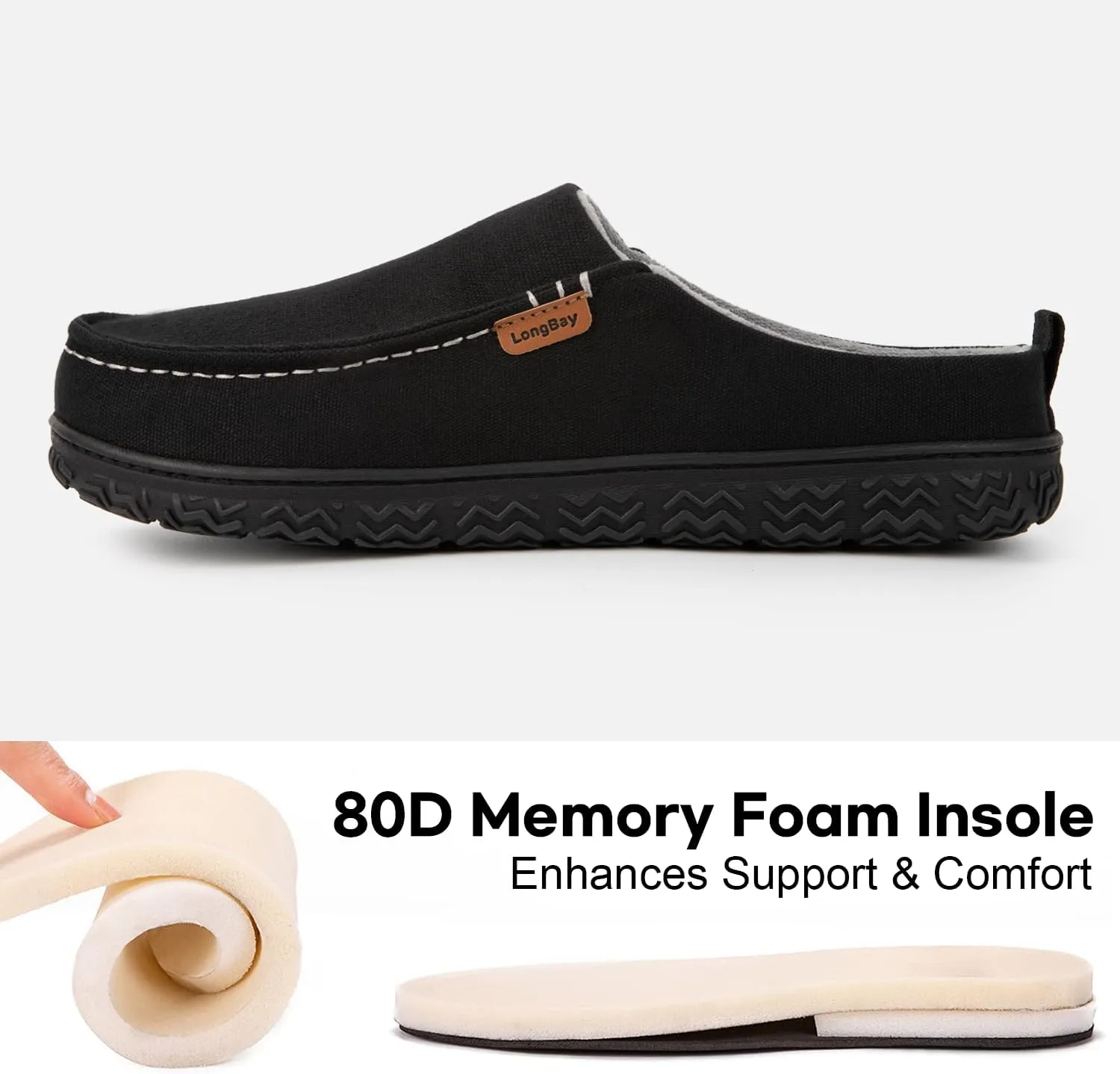 LongBay Men's Canvas Moccasin Slippers Slip on Memory Foam Clog House Shoes for Indoor Outdoor