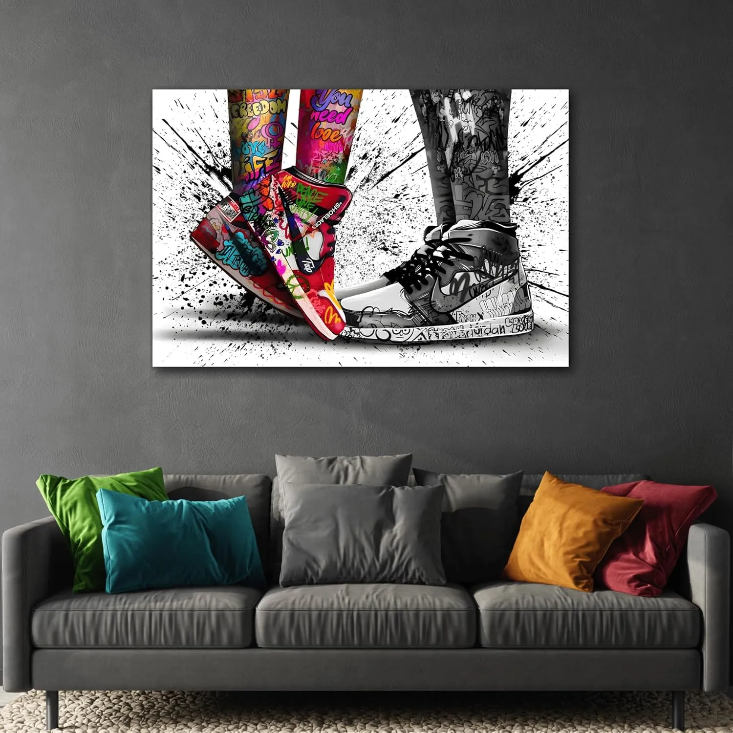 Love in Shoes Graffiti Canvas Wall Art Home Decor Print 24x16inch 60x40cm (Horizontal) / 1.25inch 3.175cm