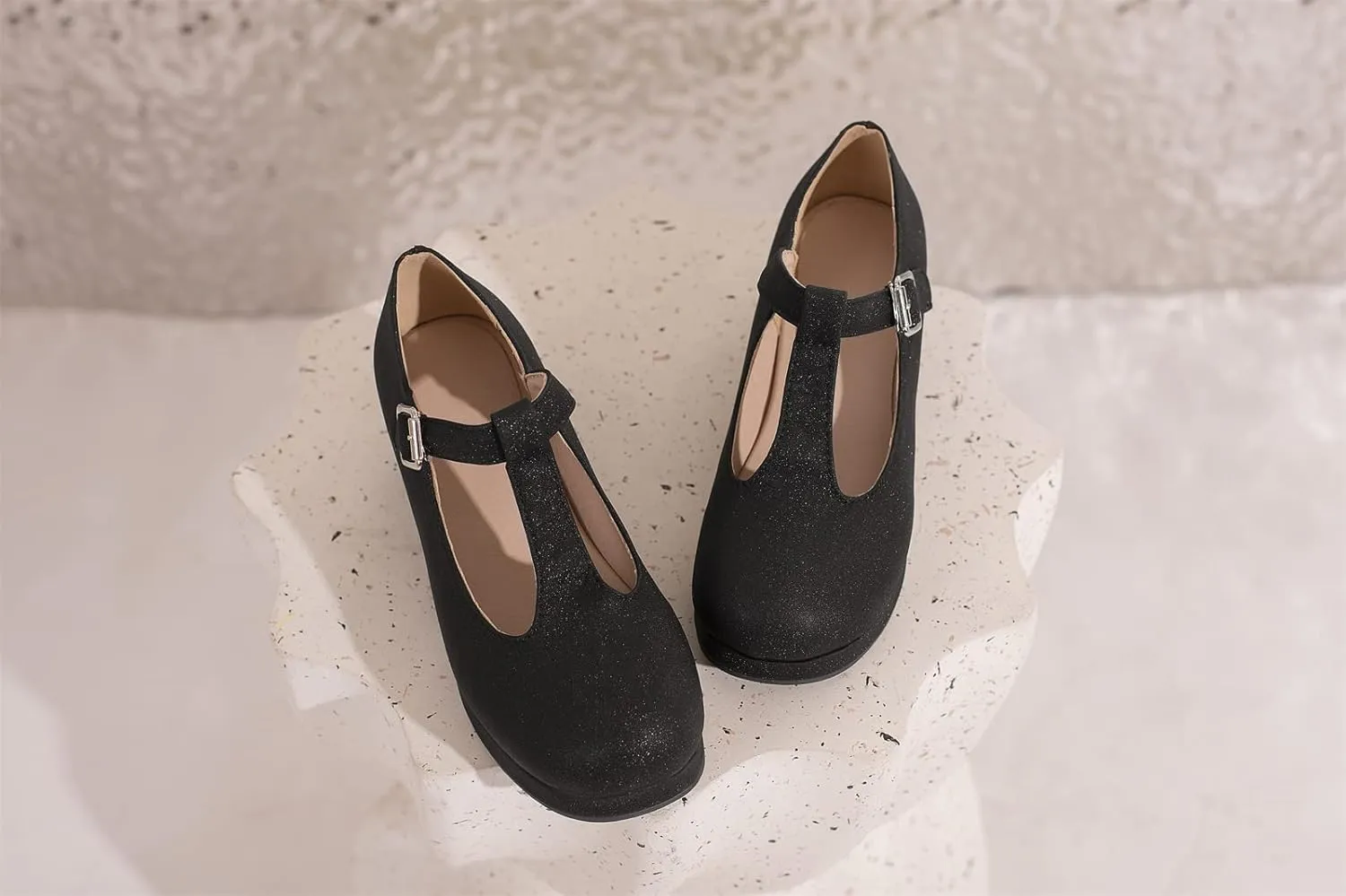 Low Chunky Heels for Women's T-Strap Round Toe Solid Mary Janes Pumps Wedding Dress Pumps