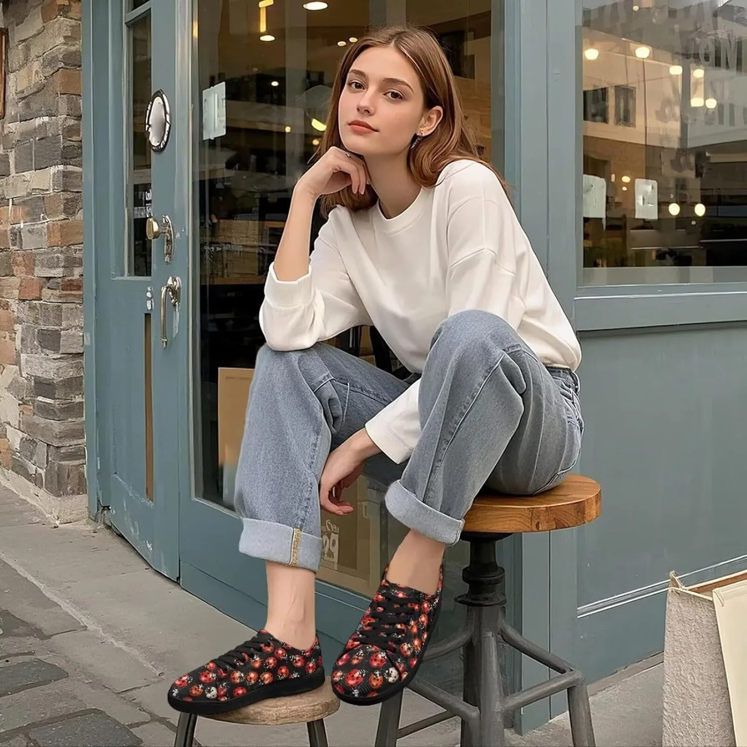 Low-Top Slip Ons Sneakers Canvas Women Black Platform Canvas Shoes Trendy Slip Ons Barefoot Shoes Fit Comfort 5.5-13.5