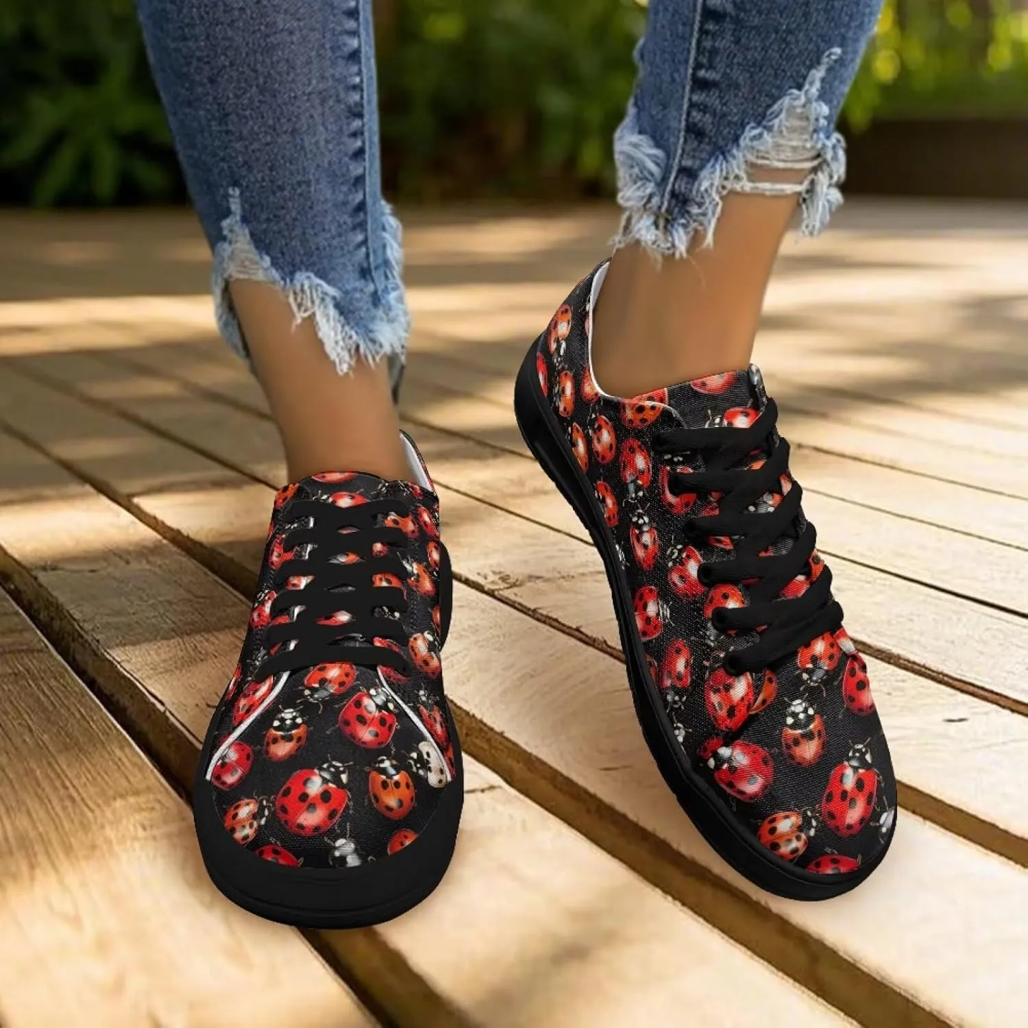 Low-Top Slip Ons Sneakers Canvas Women Black Platform Canvas Shoes Trendy Slip Ons Barefoot Shoes Fit Comfort 5.5-13.5