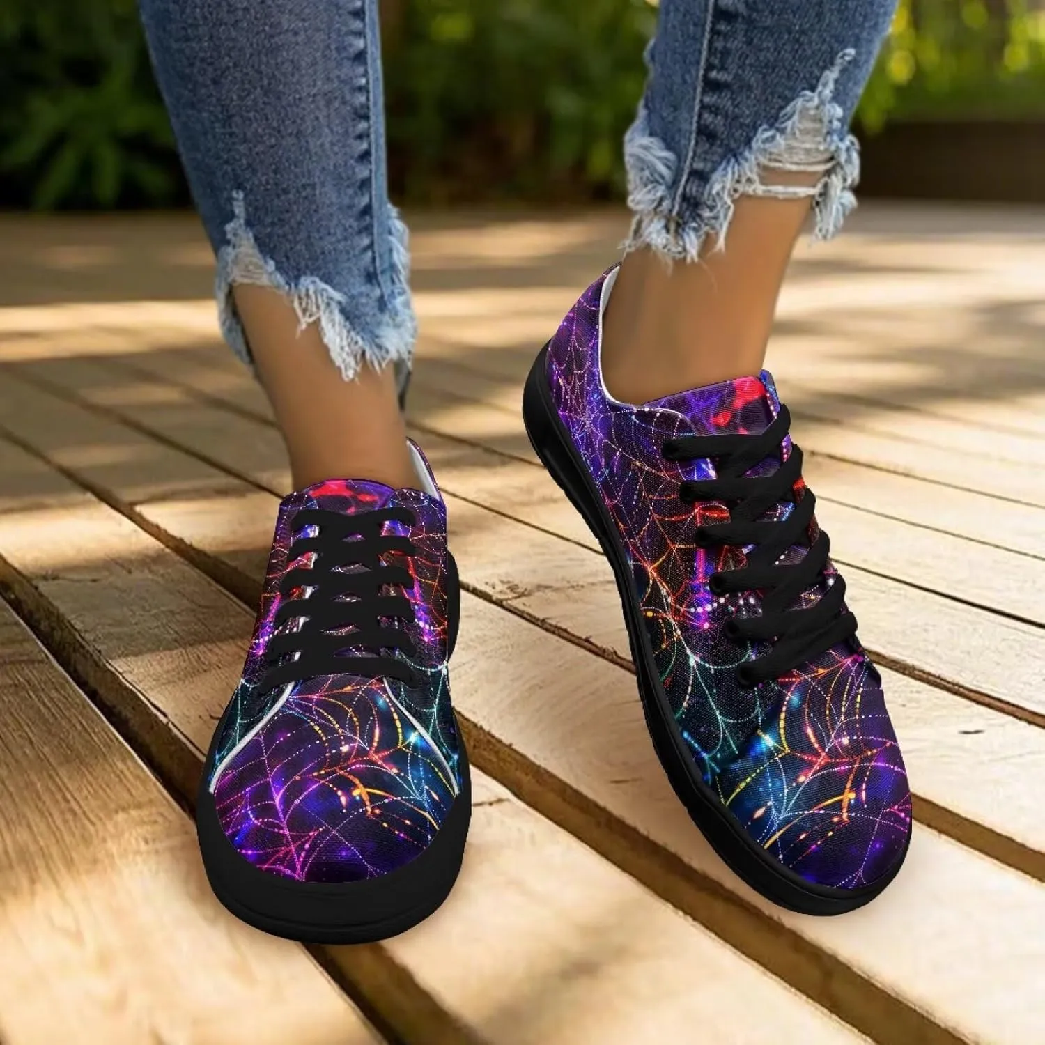 Low-Top Slip Ons Sneakers Canvas Women Black Platform Canvas Shoes Trendy Slip Ons Barefoot Shoes Fit Comfort 5.5-13.5