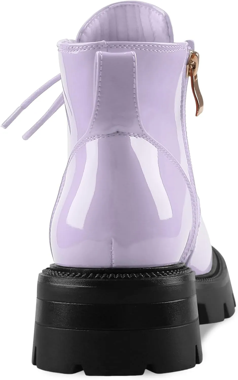 Lug Sole Chunky Heel Short Combat Boots Fashion Ankle Booties Low Heeled Platform Black Oxford Shoes with Side Zipper and Lace Up for Women Ladies Cute