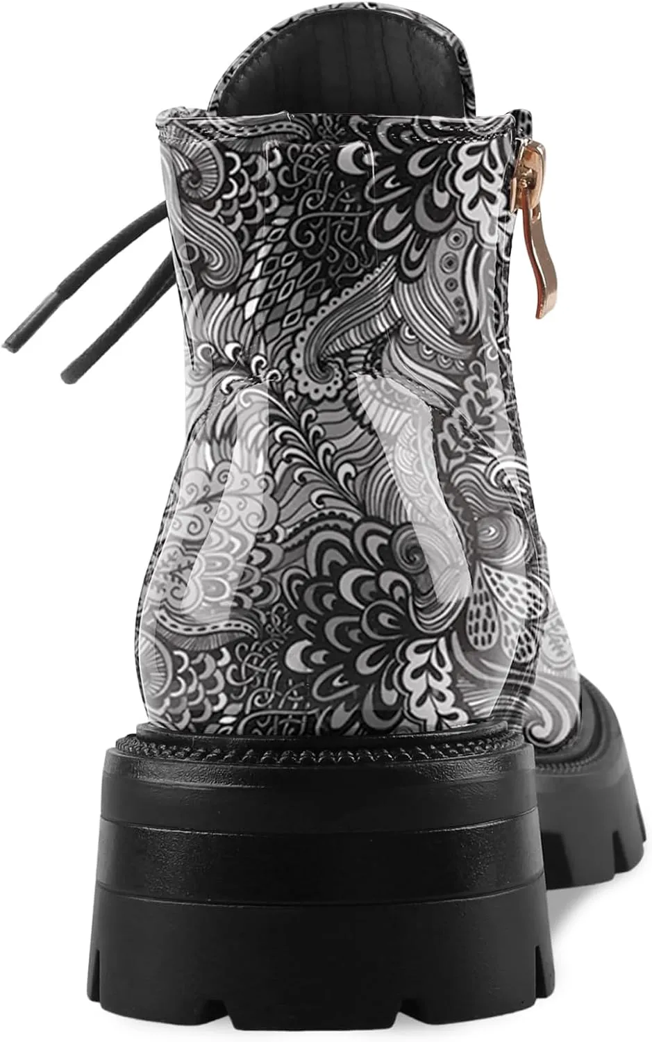Lug Sole Chunky Heel Short Combat Boots Fashion Ankle Booties Low Heeled Platform Black Oxford Shoes with Side Zipper and Lace Up for Women Ladies Cute
