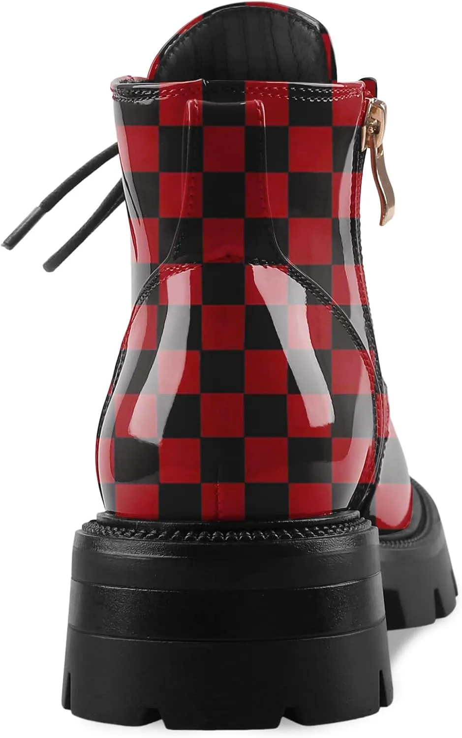 Lug Sole Chunky Heel Short Combat Boots Fashion Ankle Booties Low Heeled Platform Black Oxford Shoes with Side Zipper and Lace Up for Women Ladies Cute