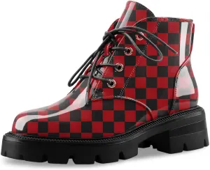 Lug Sole Chunky Heel Short Combat Boots Fashion Ankle Booties Low Heeled Platform Black Oxford Shoes with Side Zipper and Lace Up for Women Ladies Cute