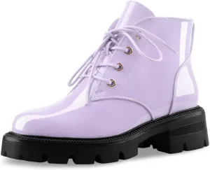 Lug Sole Chunky Heel Short Combat Boots Fashion Ankle Booties Low Heeled Platform Black Oxford Shoes with Side Zipper and Lace Up for Women Ladies Cute