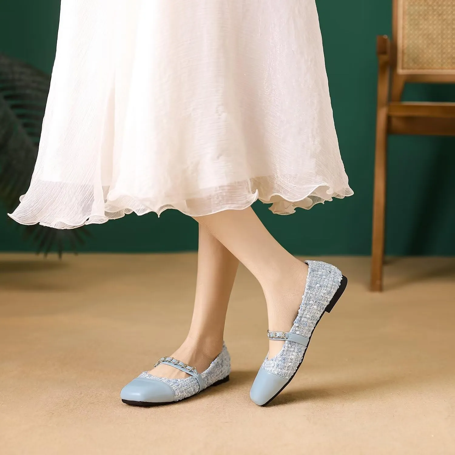 LUXINYU Flats for Women Dressy Square Toe Ankle Strap Mary Jane Shoes Casual Slip On Flats Comfortable Ballet Flats