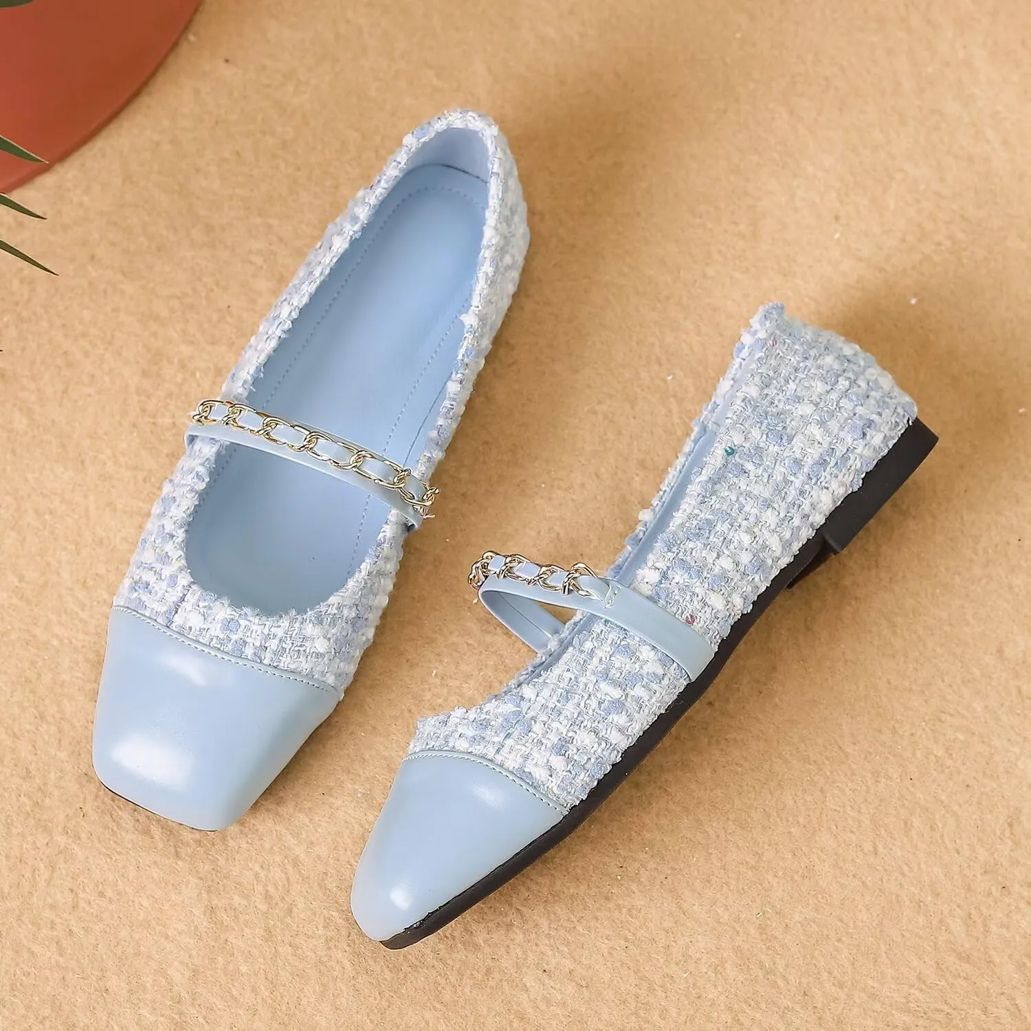 LUXINYU Flats for Women Dressy Square Toe Ankle Strap Mary Jane Shoes Casual Slip On Flats Comfortable Ballet Flats