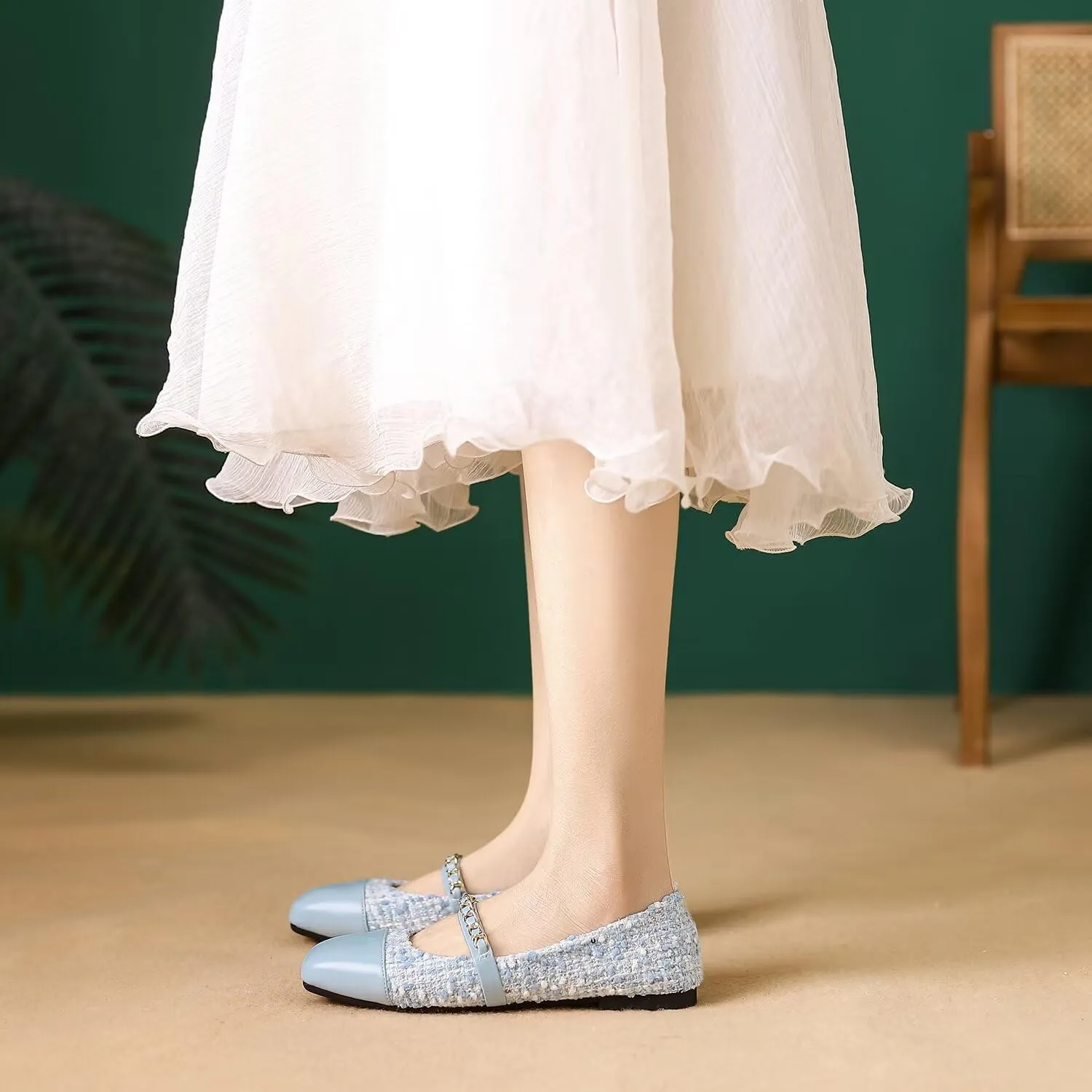LUXINYU Flats for Women Dressy Square Toe Ankle Strap Mary Jane Shoes Casual Slip On Flats Comfortable Ballet Flats