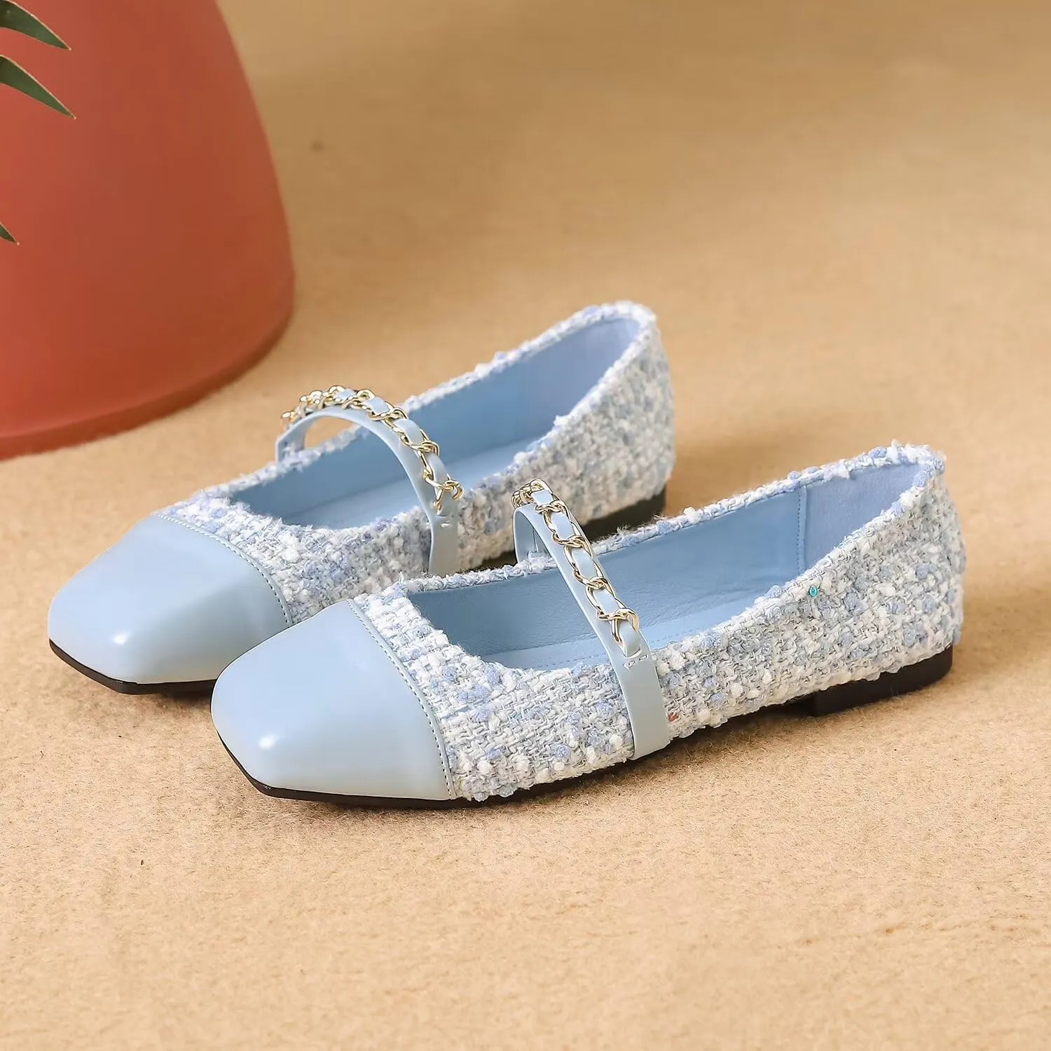 LUXINYU Flats for Women Dressy Square Toe Ankle Strap Mary Jane Shoes Casual Slip On Flats Comfortable Ballet Flats