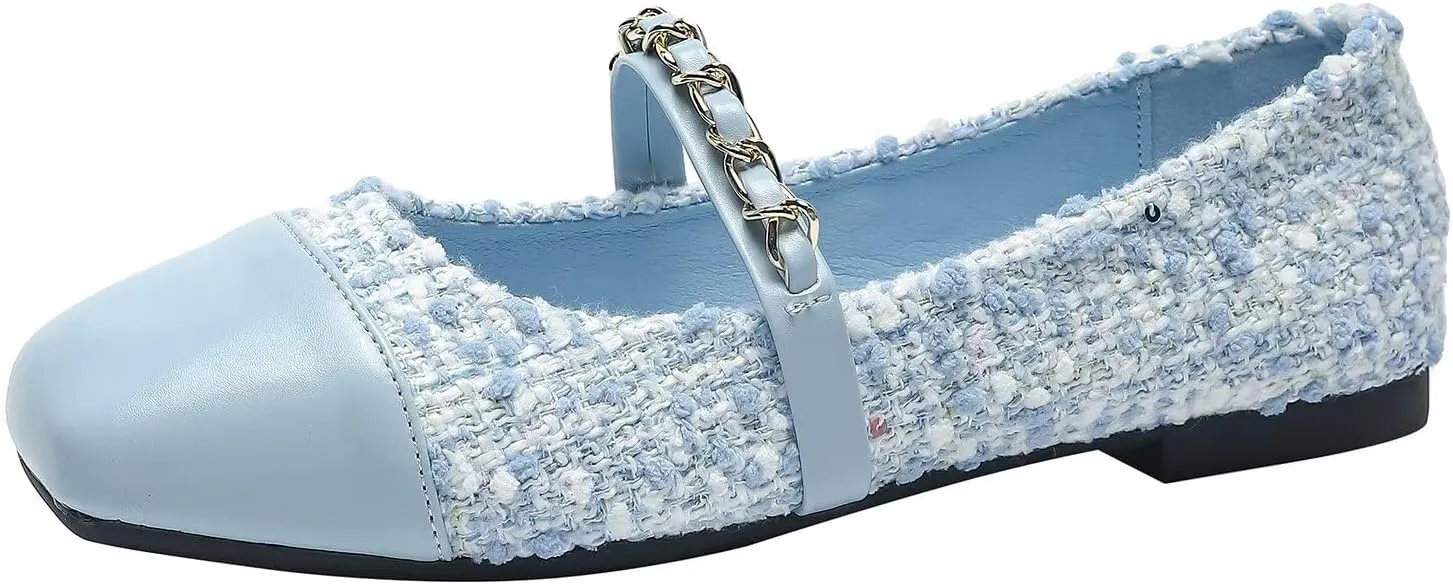 LUXINYU Flats for Women Dressy Square Toe Ankle Strap Mary Jane Shoes Casual Slip On Flats Comfortable Ballet Flats