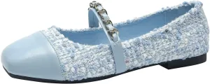 LUXINYU Flats for Women Dressy Square Toe Ankle Strap Mary Jane Shoes Casual Slip On Flats Comfortable Ballet Flats