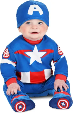 Marvel Captain America Official Infant Halloween Costume - Premium Minky Fabric Jumpsuit and Non-Slip Booties