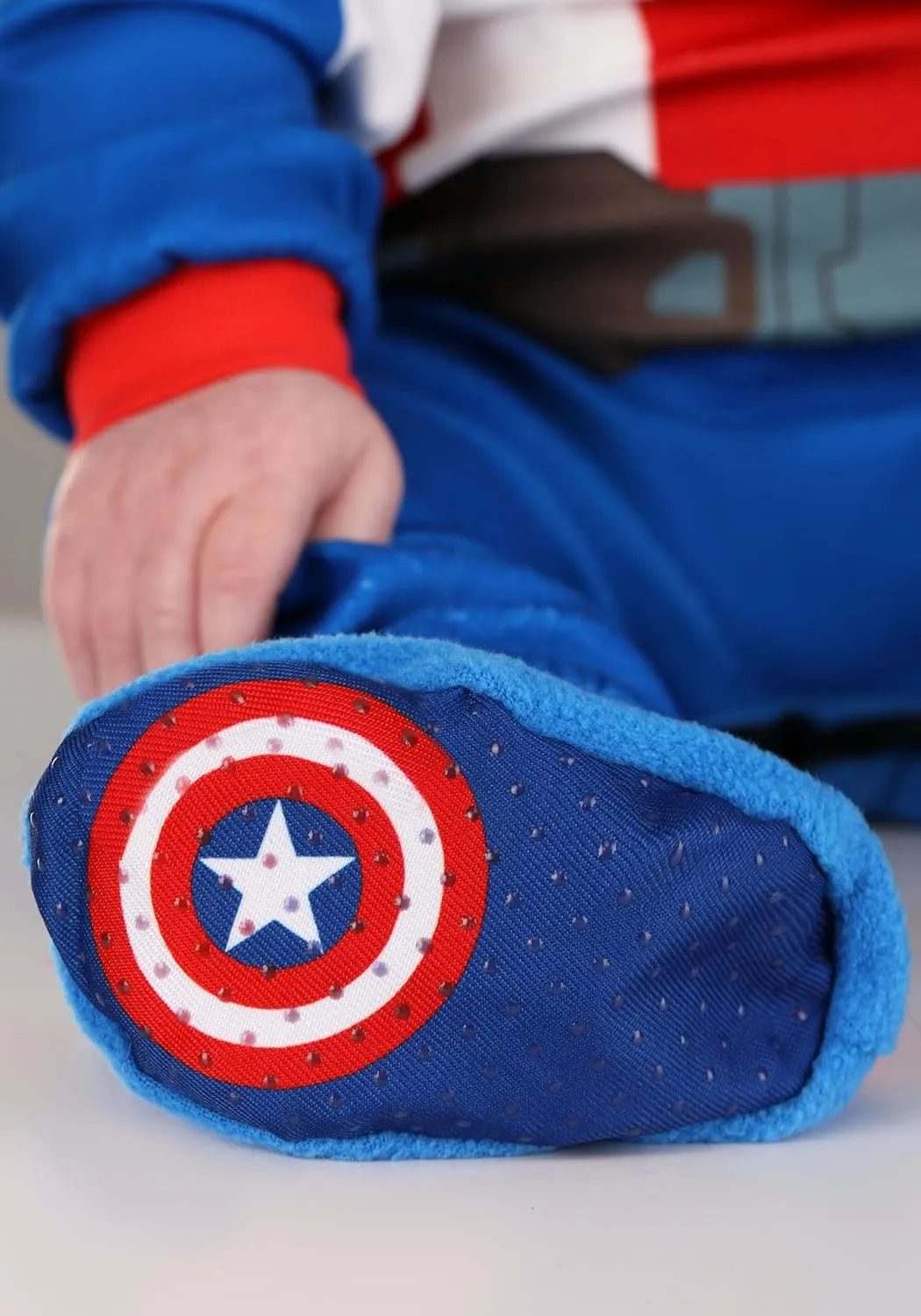 Marvel Captain America Official Infant Halloween Costume - Premium Minky Fabric Jumpsuit and Non-Slip Booties