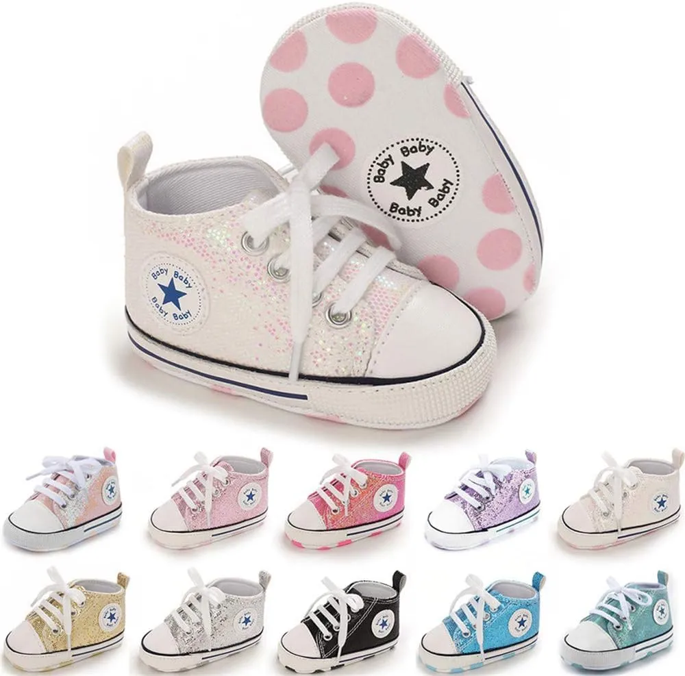 Meckior Baby Girls Boys Canvas Sneakers Soft Sole High-Top Ankle Infant First Walkers Crib Shoes