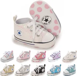 Meckior Baby Girls Boys Canvas Sneakers Soft Sole High-Top Ankle Infant First Walkers Crib Shoes