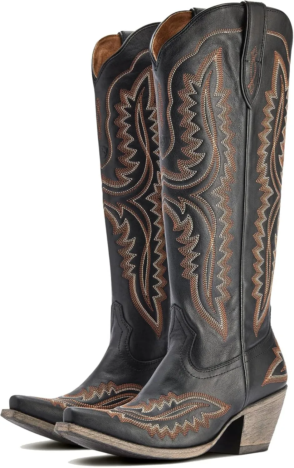 Meefit Cowboy Boots for Women Knee High Cowgirl Boots Pointed Toe Chunky Heel Western Retro Country Boots,Vintage Tall Boots