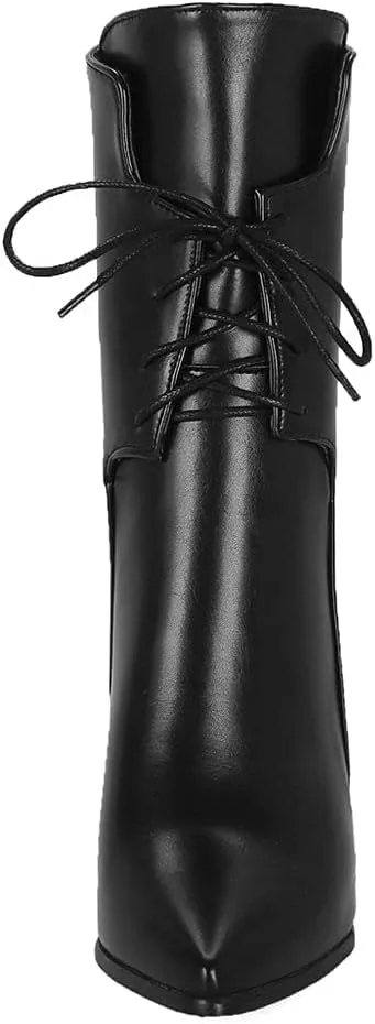 Meefit Women Chunky Heel Pointed Toe Ankle Boots Patent Leather Booties with Zip